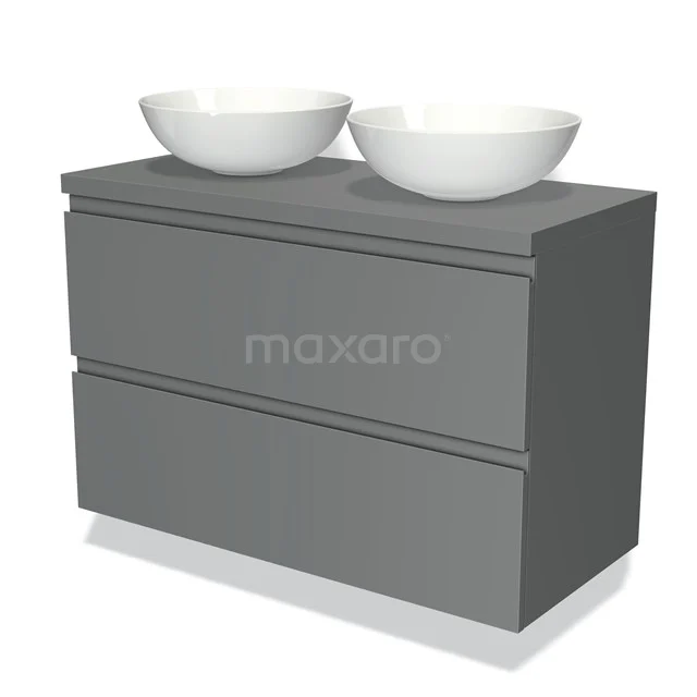 Modulo Plato Badkamermeubel voor waskom | 100 cm Grijs Greeploos front Middengrijs blad 2 lades onder elkaar BMK17-00117