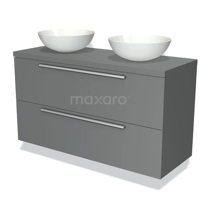 Modulo Plato Badkamermeubel voor waskom | 120 cm Grijs Vlak front Middengrijs blad 2 lades onder elkaar BMK17-00118
