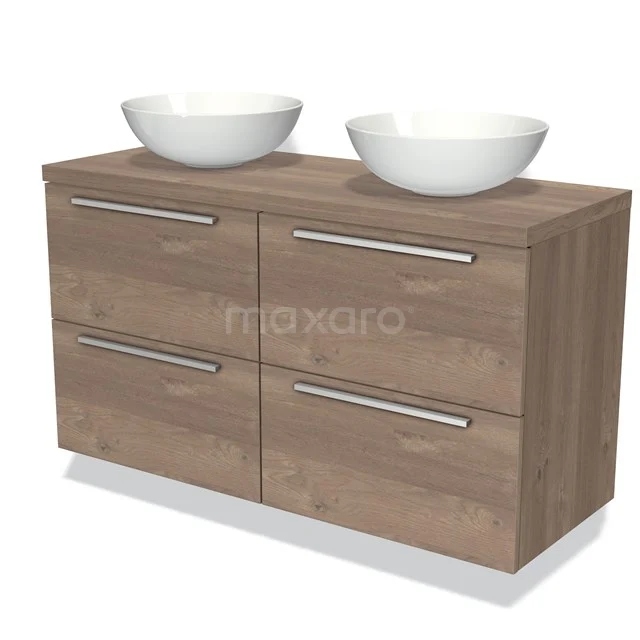 Modulo Plato Vanity units for countertop basin | 120 cm Mid brown oak Flat front Mid brown oak worktop 4 drawers BMK18-00014