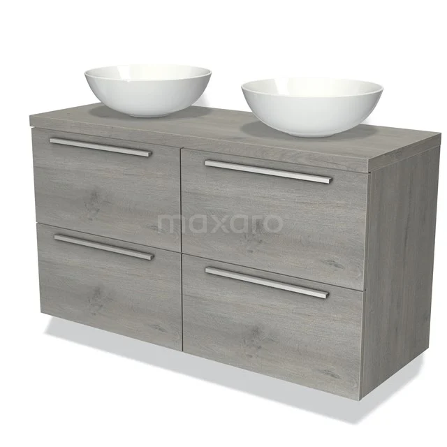 Modulo Plato Badkamermeubel voor waskom | 120 cm Grijs Vlak front Grijs eiken blad 4 lades BMK18-00018