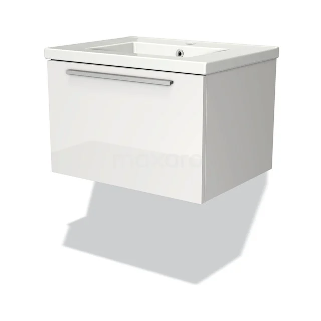 Modulo Vanity units with basin | 60 cm High-gloss white Flat front Ceramic 1 drawer BMW11-00002