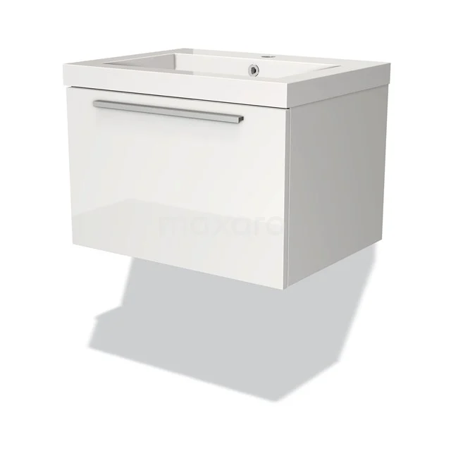 Modulo Vanity units with basin | 60 cm High-gloss white Flat front Mineral marble 1 drawer BMW11-00008