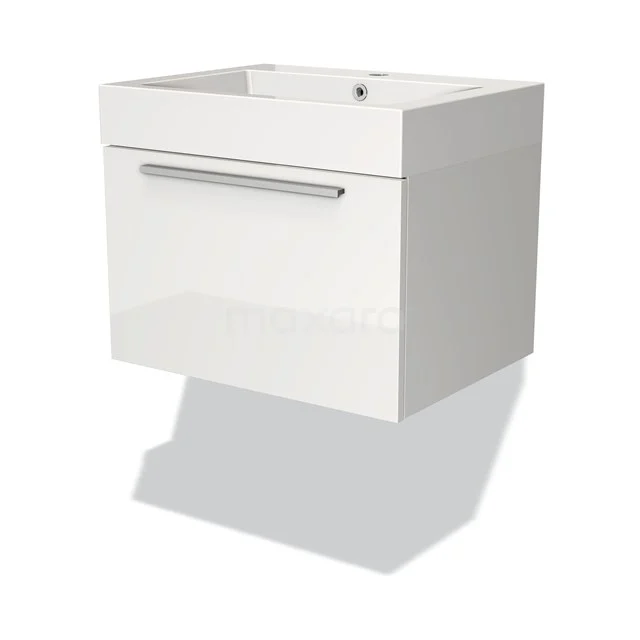 Modulo Vanity units with basin | 60 cm High-gloss white Flat front Mineral marble 1 drawer BMW11-00010