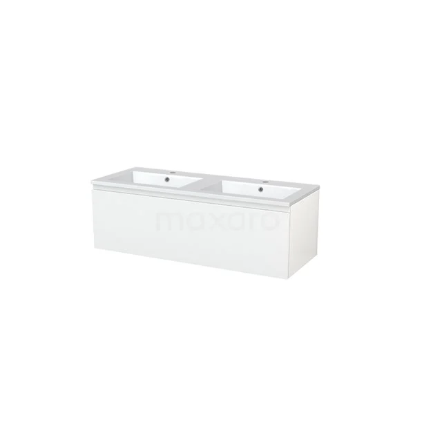 White ceramic double vanity unit with sleek design, ideal for a modern bathroom layout.
