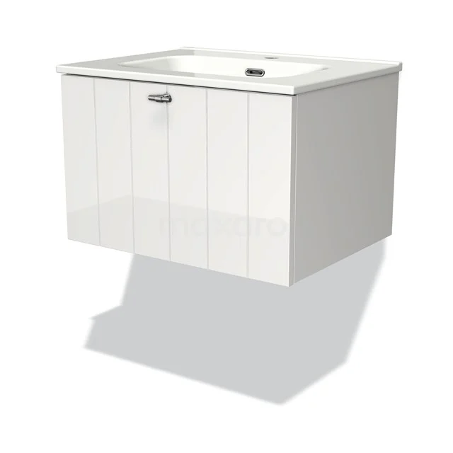 White hanging vanity units with basin, vertical panels, and chrome handle, suitable for a modern bathroom style.