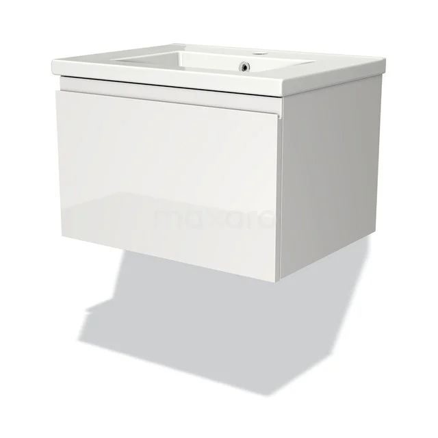 Modulo Vanity units with basin | 60 cm High-gloss white Handle-less front Ceramic 1 drawer BMW11-00024