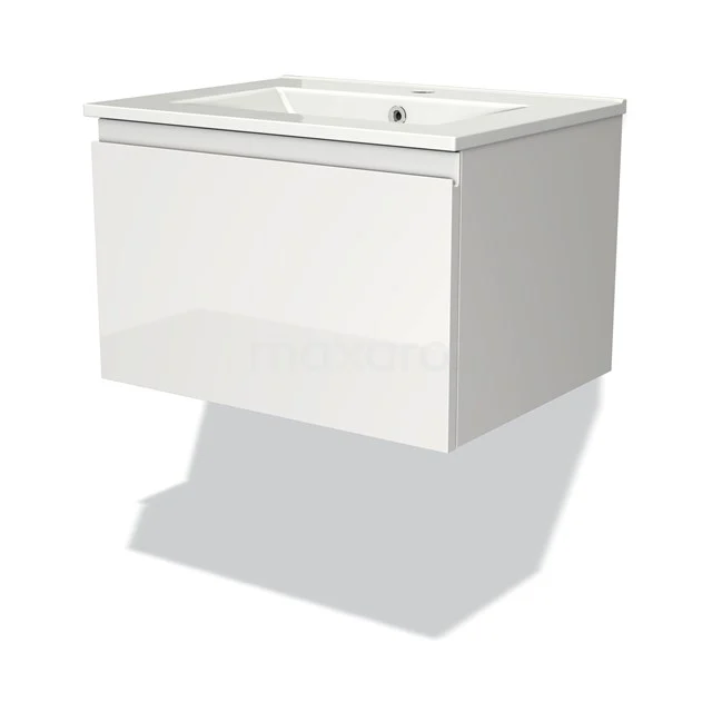 Modulo Vanity units with basin | 60 cm High-gloss white Handle-less front Ceramic 1 drawer BMW11-00025