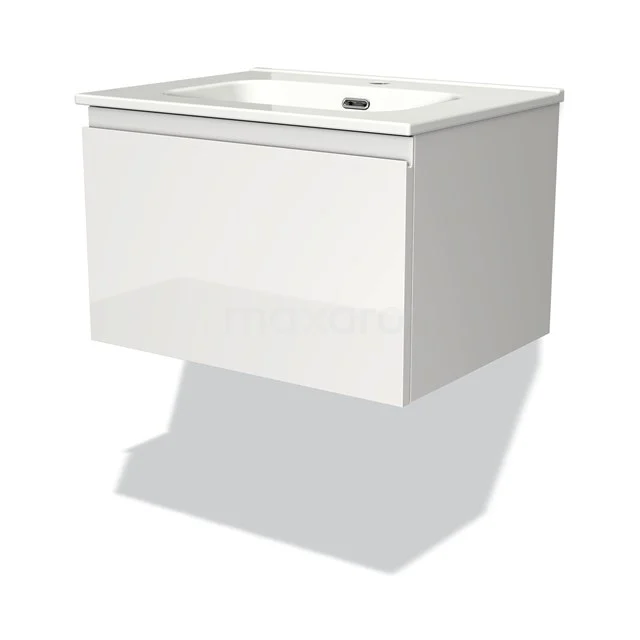 Modulo Vanity units with basin | 60 cm High-gloss white Handle-less front Ceramic 1 drawer BMW11-00026