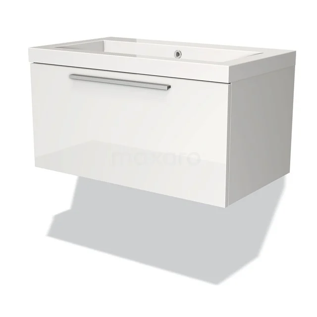 Modulo Vanity units with basin | 80 cm High-gloss white Flat front Mineral marble 1 drawer BMW11-00041