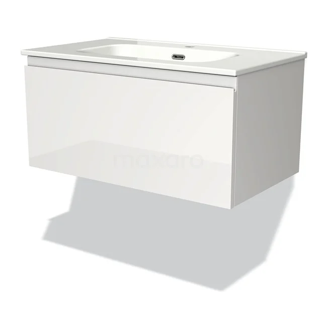Wit wastafelmeubel van keramiek met strak design, ideaal voor modern badkamerinterieur, hangend model.
