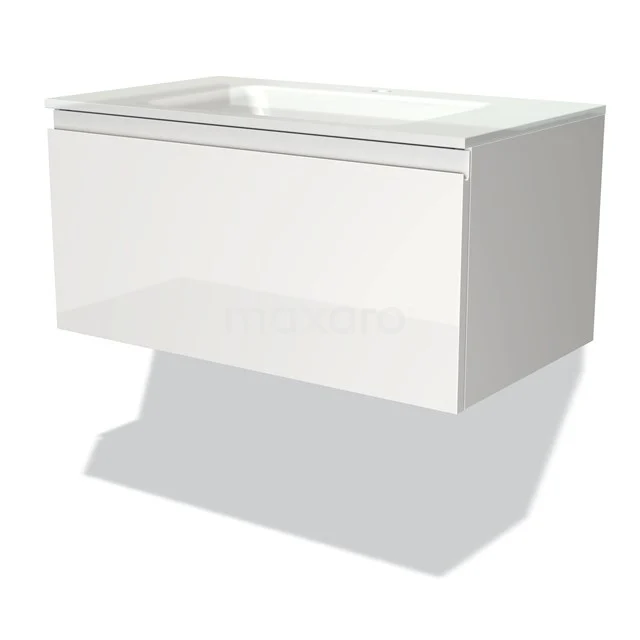 White, rectangular floating bathroom unit with integrated vanity units with basin, minimalist design, ideal for a modern bathroom.