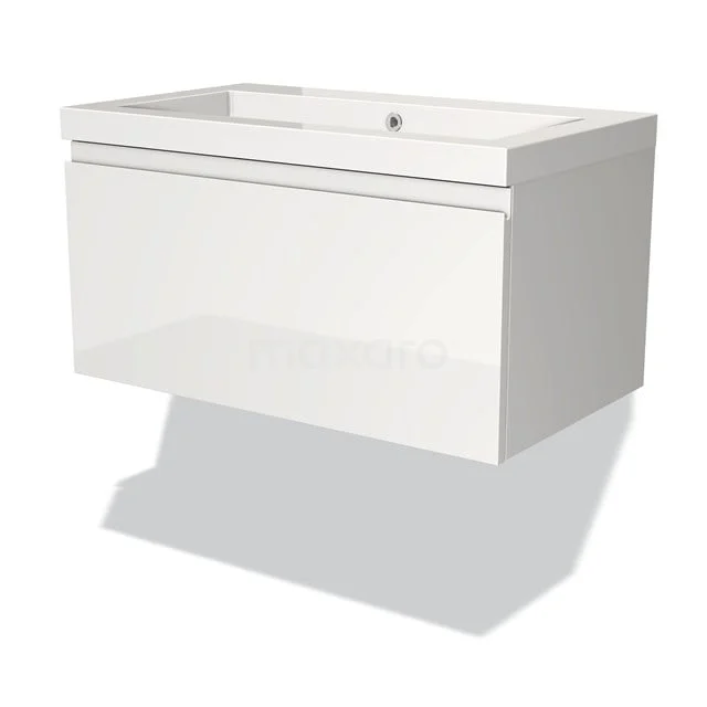 Modulo Bathroom furniture with sink | 80 cm High-gloss white Handle-less front Mineral marble 1 drawer BMW11-00065 White wall unit for the bathroom with modern design, smooth finish and integrated basin in high-gloss white material.
