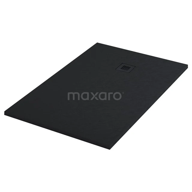 Shower tray 140x90cm Rectangle Mineral marble Dark grey DBLR1409AG-RAG Black rectangular shower tray made of Solid surface with matte finish, ideal for modern bathroom fittings.