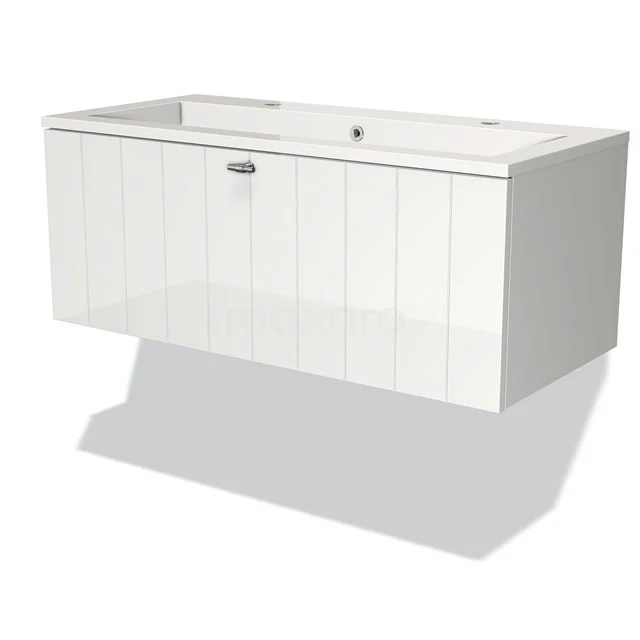 White wooden Bathroom unit with drawers, modern design and wall-mounted, ideal for a stylish and organised bathroom.