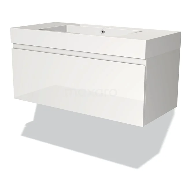 Witte badkamer wastafelmeubel, strak ontwerp, met lade, geschikt voor moderne badkamers, gemaakt van hoogwaardig MDF-materiaal.