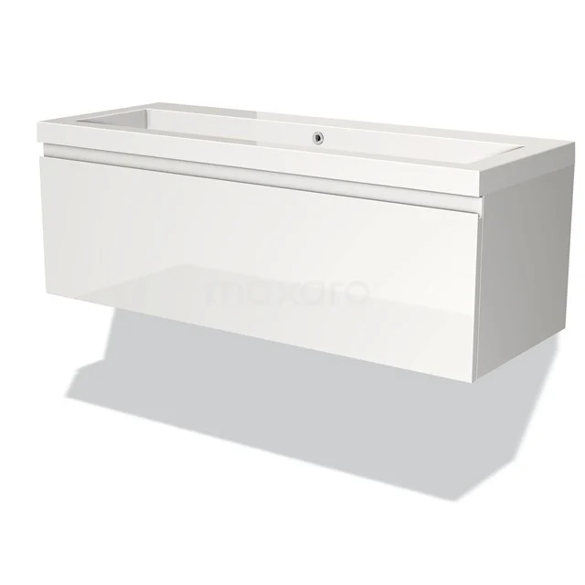Modulo Bathroom furniture with sink | 120 cm High-gloss white Handle-less front Mineral marble 1 drawer BMW11-00130 White floating bathroom unit with sleek drawer and vanity units with basin, modern design made of high-quality materials for a luxurious bathroom.