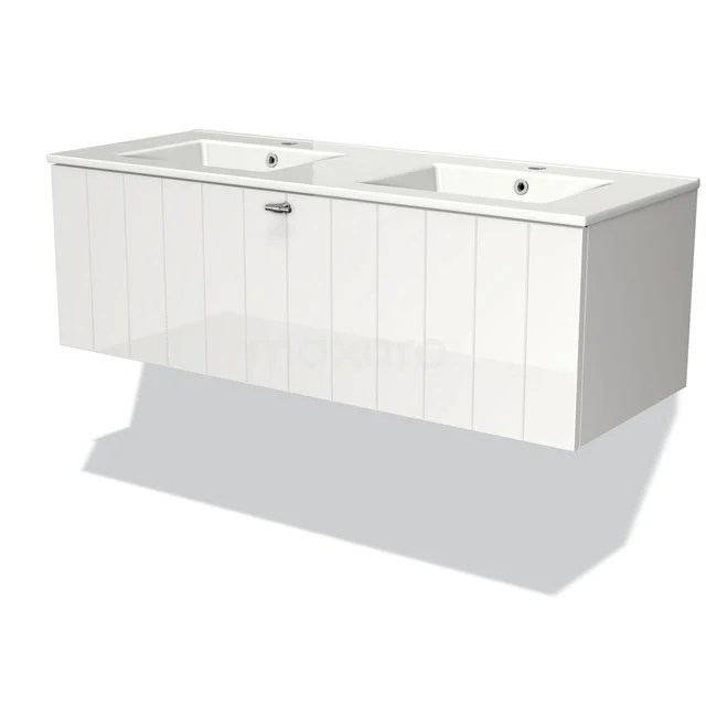 White bathroom unit with double basin, sleek design and high-gloss finish for modern bathroom design.