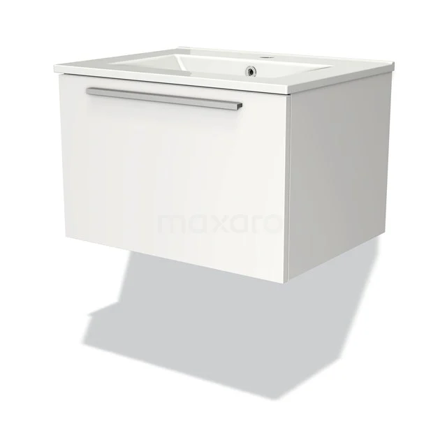 Badmöbel 60cm Modulo Matt Weiß 1 Schublade Flaches Waschbecken aus Keramik BMW11-00174 Weißer hängender Badschrank mit integriertem Waschbecken, Softclose-Schublade und klarem Design, ideal für moderne Bäder.