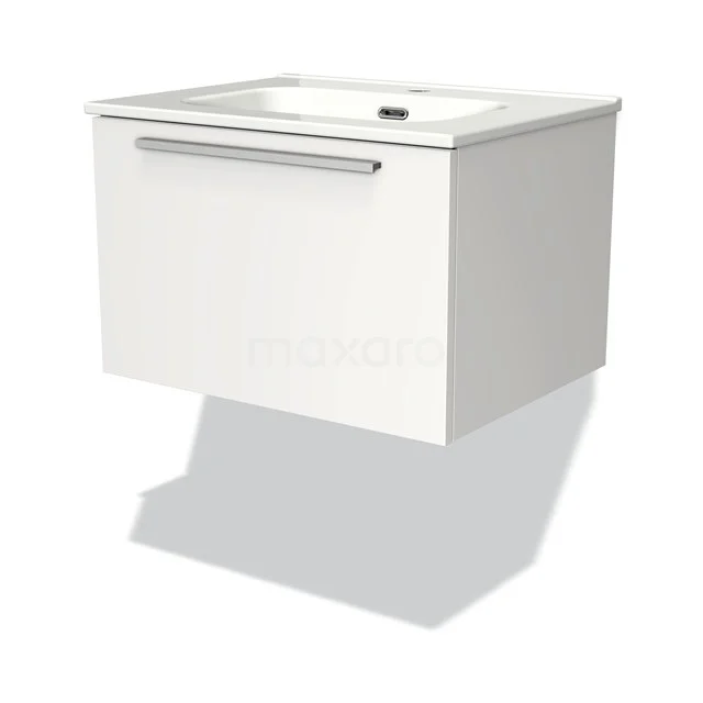 Badmöbel 60cm Modulo Matt Weiß 1 Schublade Flaches Waschbecken aus Keramik BMW11-00175 Weißes hängendes Badmöbel mit Schublade und integriertem Waschbecken, modernes Design aus nachhaltigem Material.