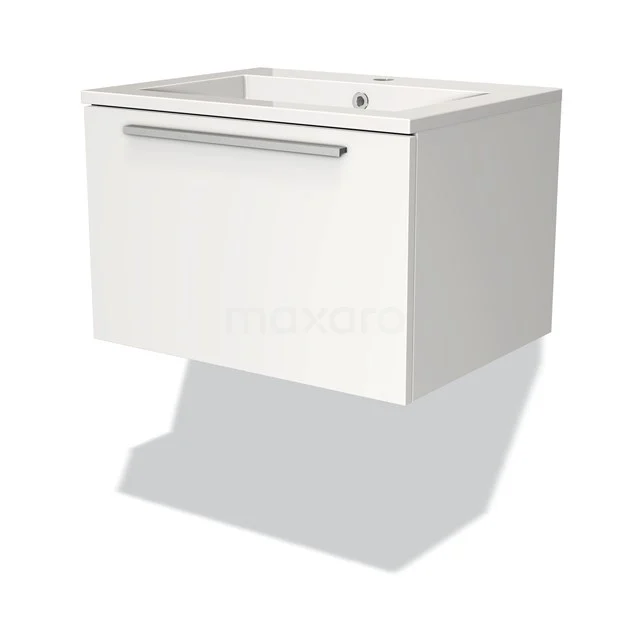 Modulo Bathroom furniture with sink | 60 cm Matte white Flat front Mineral marble 1 drawer BMW11-00180 White hanging bathroom cabinet with integrated basin and single drawers, modern design from the Flow series.