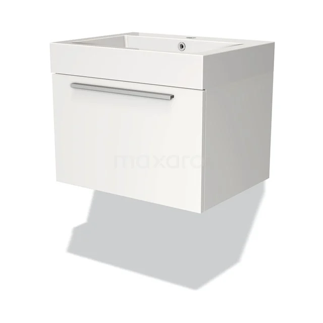 White hanging bathroom unit with one drawer, sleek design and integrated vanity units with basin, ideal for modern bathrooms.