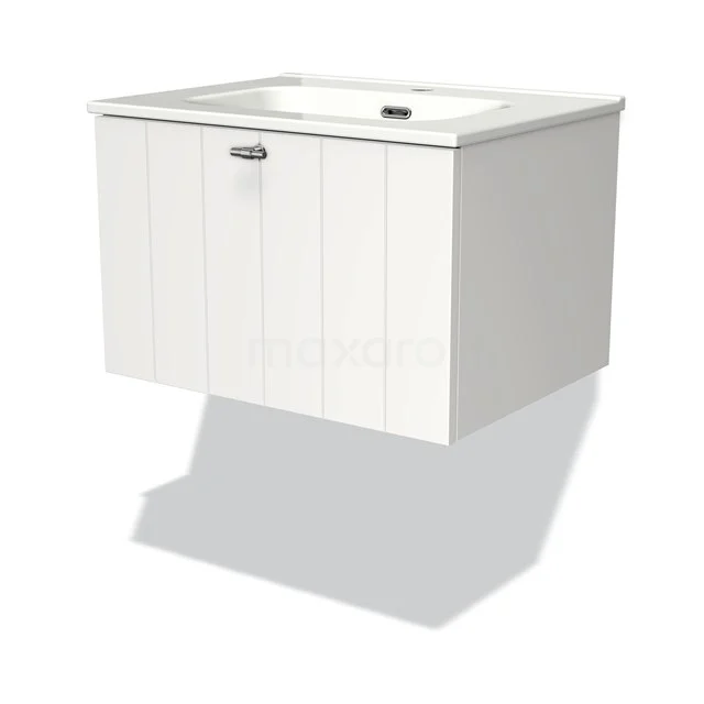 White hanging bathroom unit, wood-look with built-in basin, modern look, ideal for compact bathrooms.