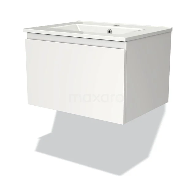 White hanging bathroom unit with straight lines, minimalist design and ceramic basin, ideal for modern bathrooms.