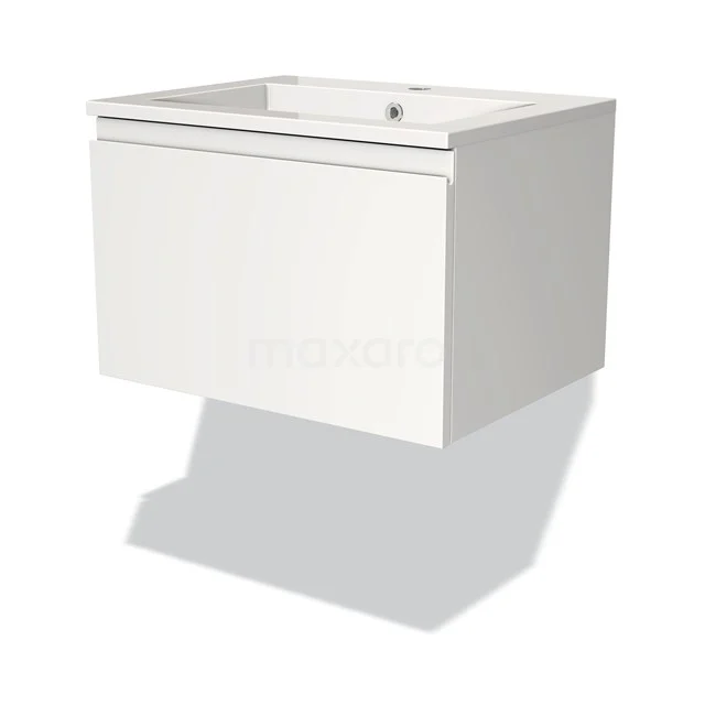 Badmöbel 60cm Modulo Matt Weiß 1 Schublade Griffloses Waschbecken Mineralguss BMW11-00202 Weiße, hängende Badschrank mit Soft-Close-Schublade und minimalistischem Design, ideal für moderne Badezimmer.