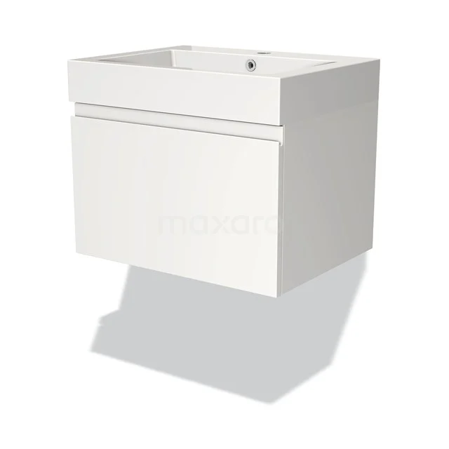Modulo Vanity units with basin | 60 cm Matte white Handle-less front Mineral marble 1 drawer BMW11-00203
