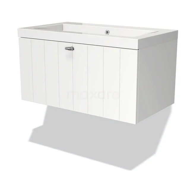Modulo Bathroom furniture with sink | 80 cm Matte white Slat front Mineral marble 1 drawer BMW11-00224 White wall unit for bathroom with integrated basin, panel structure and modern design.