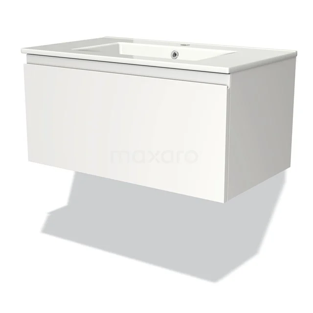 Modulo Vanity units with basin | 80 cm Matte white Handle-less front Ceramic 1 drawer BMW11-00229