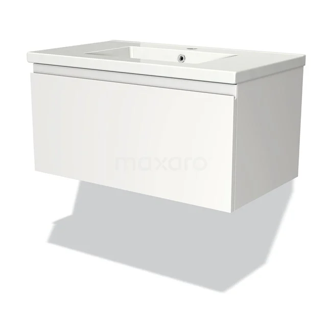 Modulo Vanity units with basin | 80 cm Matte white Handle-less front Ceramic 1 drawer BMW11-00230 White floating bathroom unit with integrated vanity units with basin, modern sleek finish, ideal for small bathrooms.