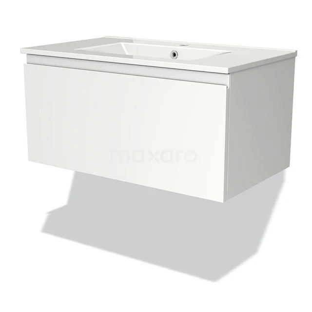 Modulo Vanity units with basin | 80 cm Matte white Handle-less front Ceramic 1 drawer BMW11-00231