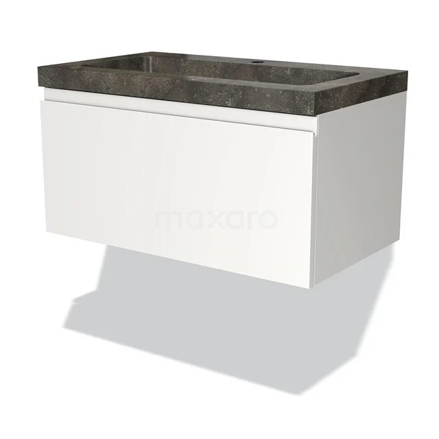 Modulo Vanity units with basin | 80 cm Matte white Handle-less front Natural stone 1 drawer BMW11-00234