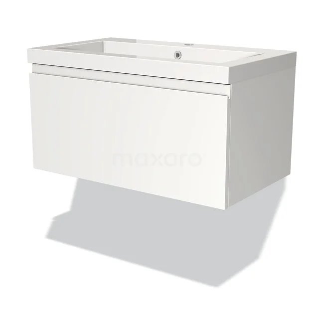 White floating bathroom unit made of wood with minimalist design and drawers, ideal for a modern bathroom.