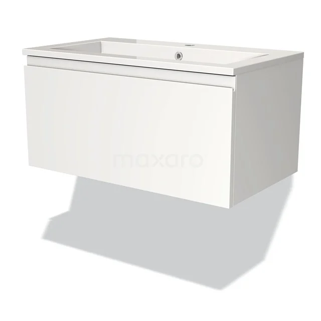 White floating bathroom unit with drawers, sleek design, in high-gloss, from the modern Lucent series, suitable for basin.