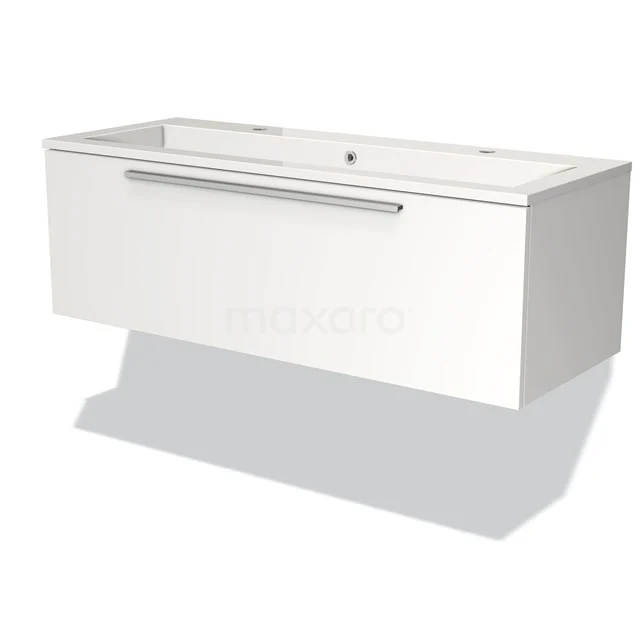 White hanging bathroom unit with one drawer, sleek design, model Series Pure made of durable MDF.