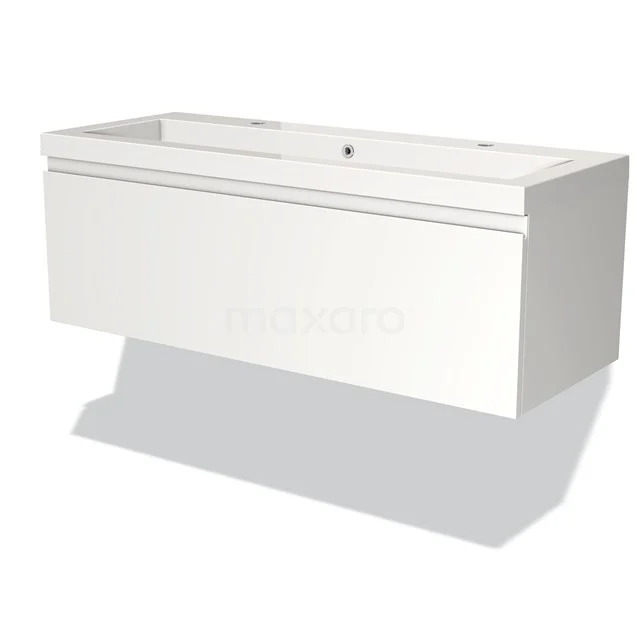 Modulo Vanity units with basin | 120 cm Matte white Handle-less front Mineral marble 1 drawer BMW11-00302 White suspended bathroom unit with integrated ceramic vanity unit with basin, modern design and clean lines.