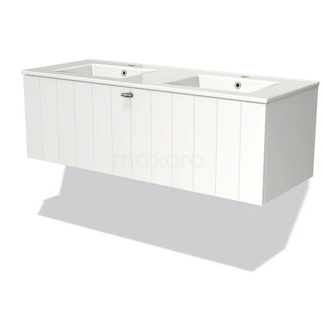 White double basin set with grooved panels, modern design, floating model with two basins.