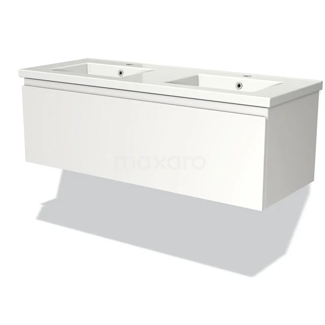 Modulo Vanity units with basin | 120 cm Matte white Handle-less front Ceramic 1 drawer BMW11-00332 White, double vanity unit with sleek design, wall-mounted and modern look, perfect for any bathroom style.