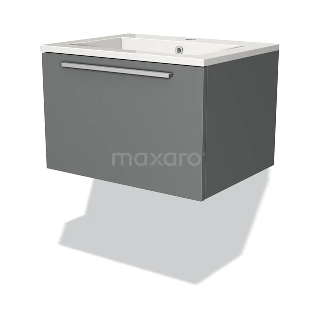 Modulo Bathroom furniture with sink | 60 cm Mid grey Flat front Mineral marble 1 drawer BMW11-00351 Grey hanging vanity unit with matte finish and sleek design, perfect for a modern bathroom style.