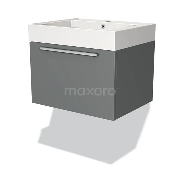 Modulo Bathroom furniture with sink | 60 cm Mid grey Flat front Mineral marble 1 drawer BMW11-00352 Grey bathroom furniture set with sleek design, including white Basin and metal Handle, perfect for modern bathrooms.