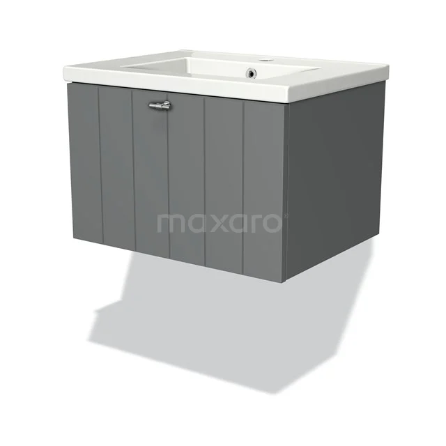Modulo Vanity units with basin | 60 cm Mid grey Slat front Ceramic 1 drawer BMW11-00355