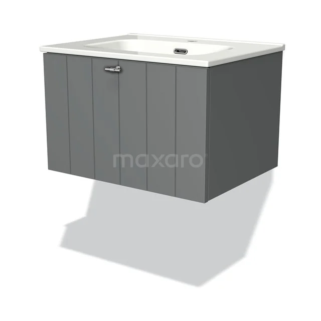 Modulo Vanity units with basin | 60 cm Mid grey Slat front Ceramic 1 drawer BMW11-00357