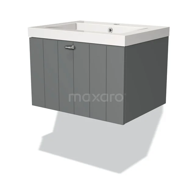 Modulo Bathroom furniture with sink | 60 cm Mid grey Slat front Mineral marble 1 drawer BMW11-00361 Grey wooden bathroom unit with white basin, floating design and stylish vertical lines.