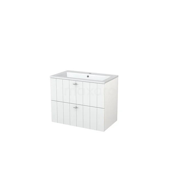 White vanity unit with two drawers, modern finish, ideal for bathroom storage. Series with striped pattern.