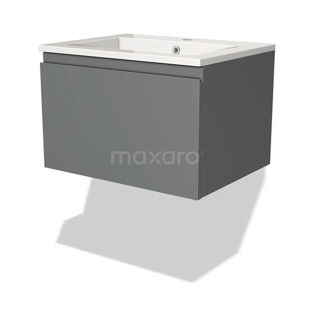 Grey hanging bathroom cabinet with integrated white basin; modern design, suitable for stylish bathroom design.
