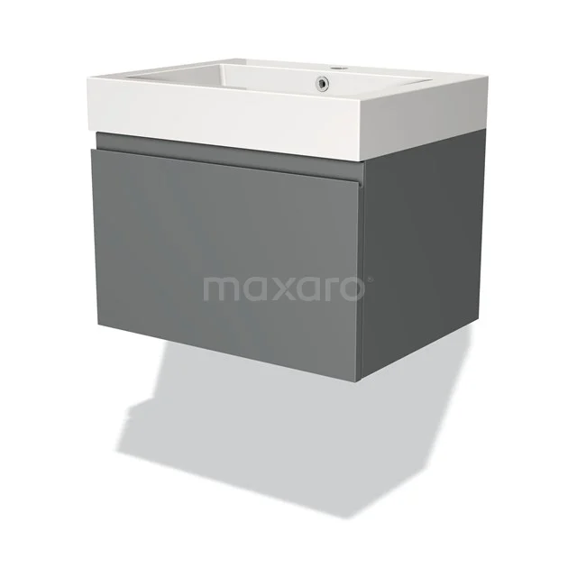 Badmöbel 60cm Modulo Mittelgrau 1 Schublade griffloses Waschbecken Mineralguss BMW11-00374 Hängendes graues Badmöbel mit weißem keramischen Waschbecken und modernem, schlankem Design, ideal für kleine Bäder.