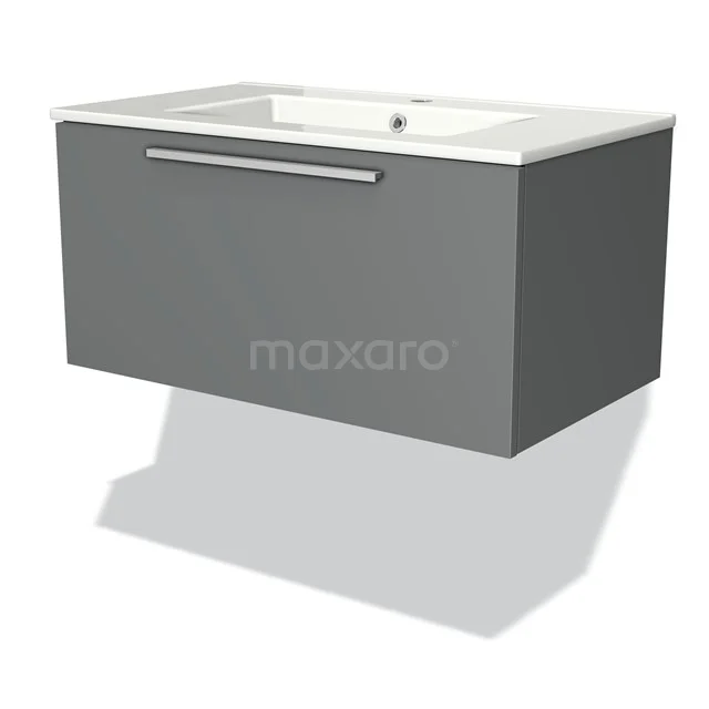 Modulo Vanity units with basin | 80 cm Mid grey Flat front Ceramic 1 drawer BMW11-00376