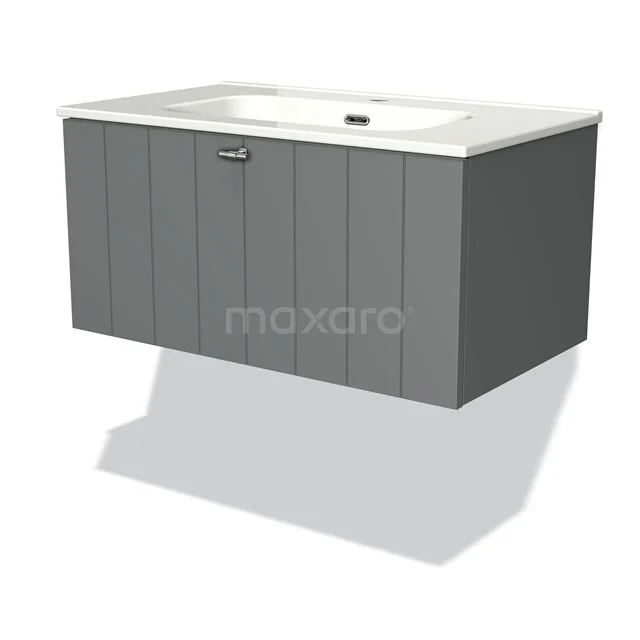Modulo Vanity units with basin | 80 cm Mid grey Slat front Ceramic 1 drawer BMW11-00391